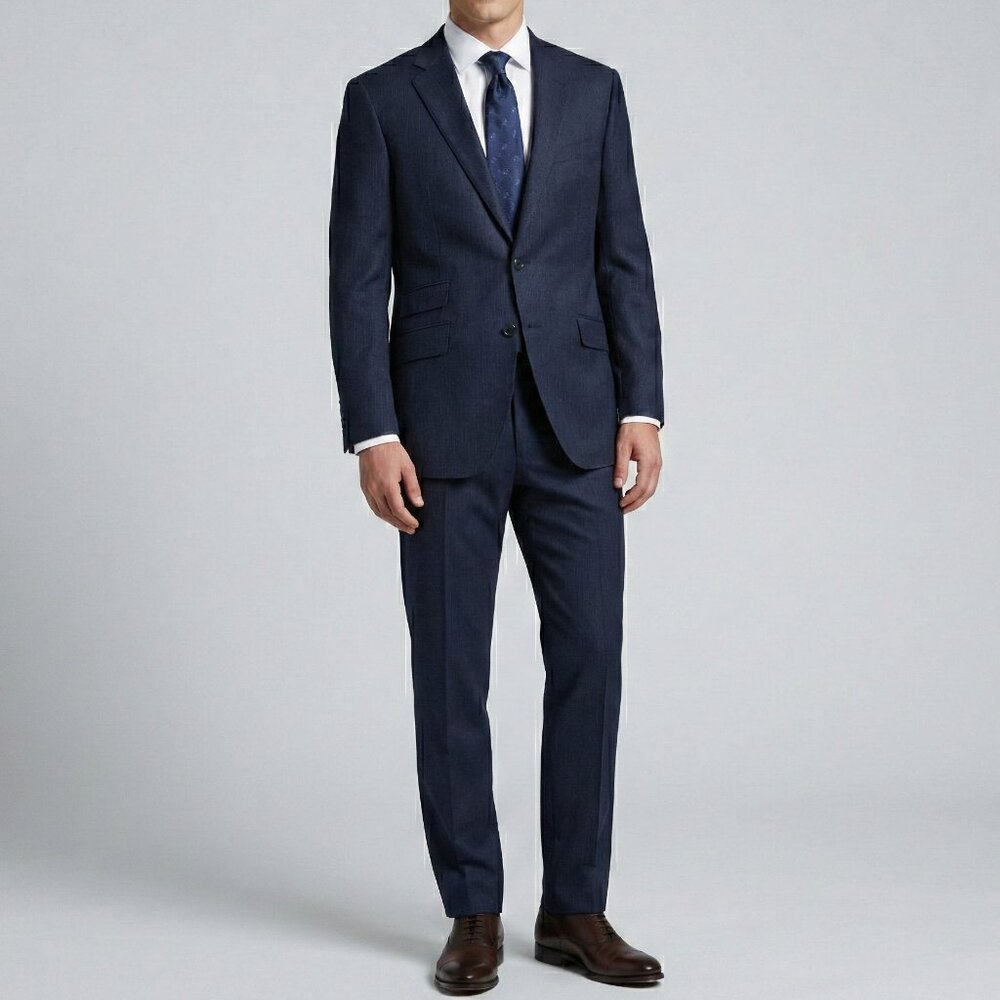 Suitsupply Sienna Navy Pinstripe Wool Silk Suit EU 50 US 40R